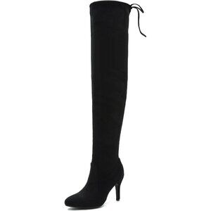 Women Black Suede Pointed Toe Over The Knee Thigh High Stiletto Heel Boot